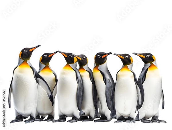 Obraz Group of Seven Emperor Penguins Standing in Row on Transparent Background