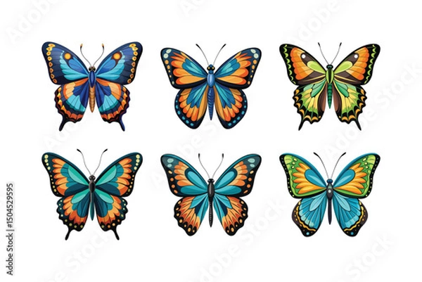 Fototapeta Colorful butterfly pattern vector on white background