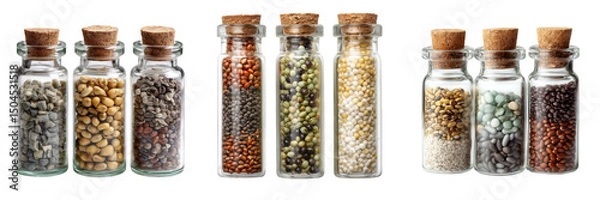 Obraz Set of precision agriculture seed vials displayed for planting study isolated on transparent background