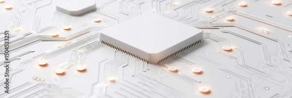 Obraz Close-up view of a circuit board with microchip and traces