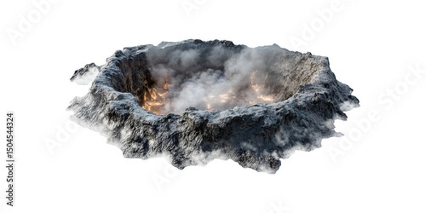 Obraz Volcanic Crater With Smoke And Lava. Geological Phenomenon And Natural Power Isolated On Transparent Background