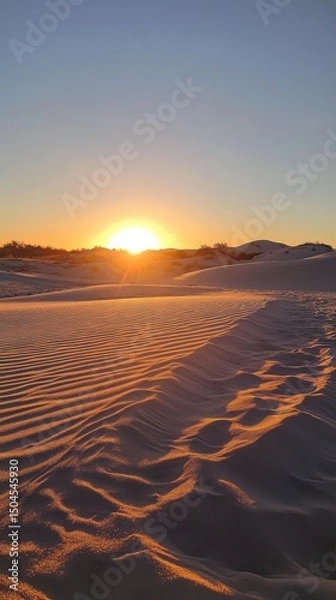 Fototapeta Rolling sand dunes glowing under the setting sun, glowing sand dunes at sunset. Vertical