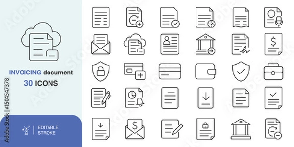 Fototapeta Invoicing and Billing Line Icons, Editable Document Outline Icon Set, Payment & Invoice Line Icon Collection, invoice icons, billing icons, document line icons, new