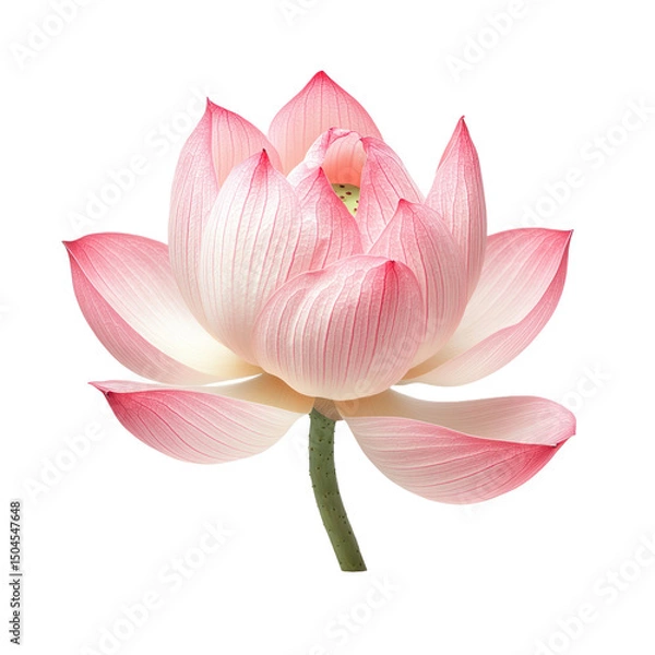 Obraz Pink lotus bloom, Beautiful captivating lotus flower on transparent background with soft gradient tones. Symbol of purity, spiritual, water lily concept. 