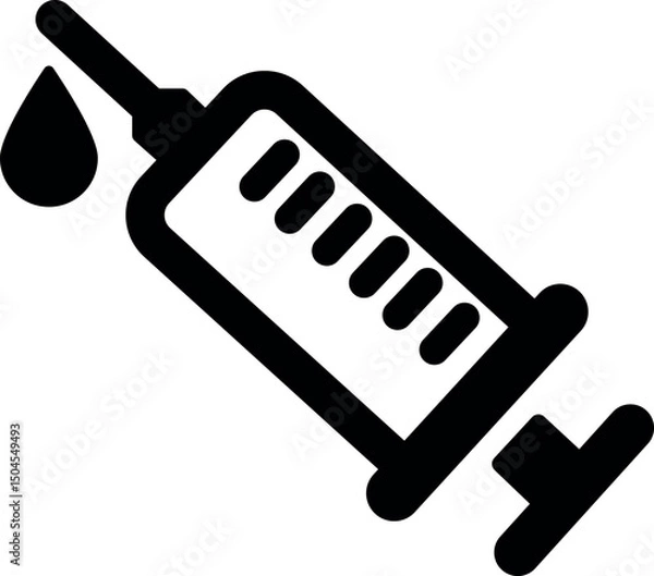 Fototapeta Medical syringe vector icon with fluid drop silhouette