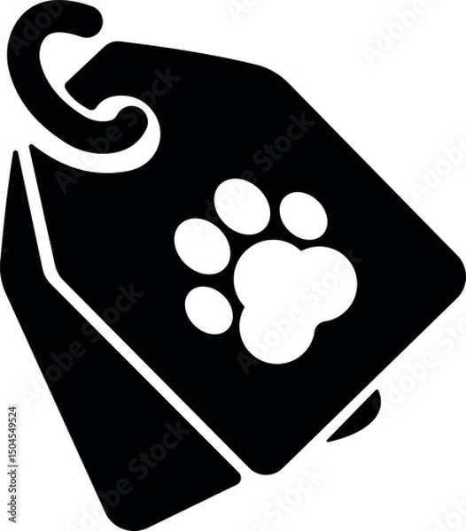 Fototapeta Pet ID tag vector icon with paw-print labels
