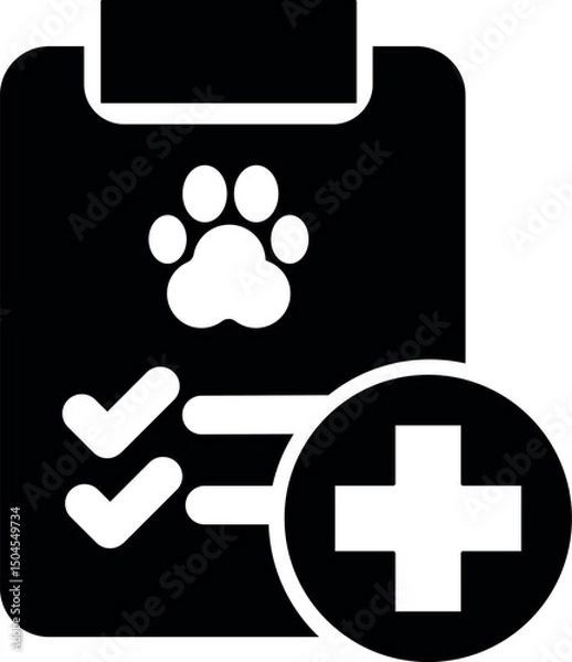 Fototapeta Pet health checklist icon—clipboard with paw-print and medical cross