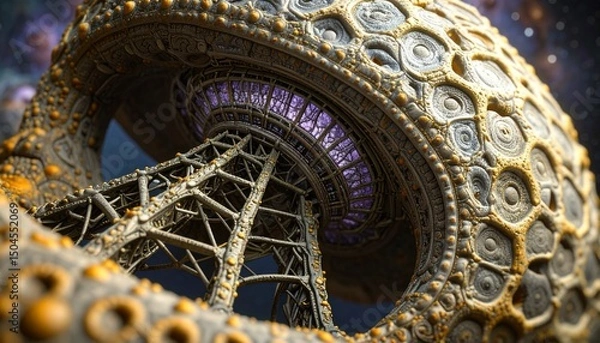 Fototapeta A timeless void stretches beyond sight, pierced by a silver UFO radiating a serene, 