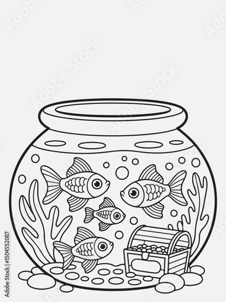 Obraz Doodle Fish Tank with Goldfish and Pebbles Coloring Page