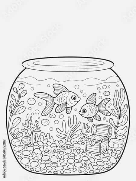 Obraz Doodle Fish Tank with Goldfish and Pebbles Coloring Page