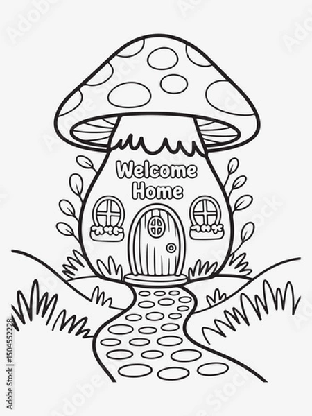 Obraz Doodle Mushroom House with Door and Windows Coloring Page