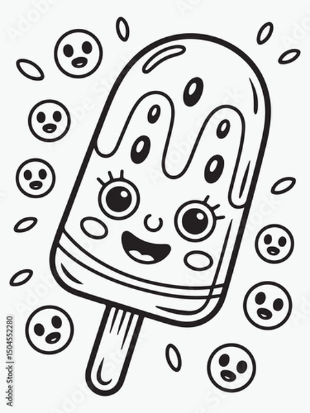 Obraz Doodle Watermelon Popsicle with Smiling Seeds Coloring Page