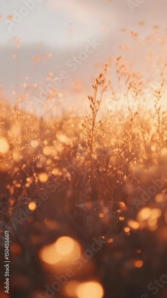 Fototapeta Warm-toned bokeh lights drift softly, forming a mellow video backdrop. Vertical.
