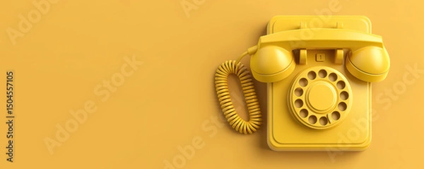 Obraz Yellow vintage rotary phone on a yellow background. A retro communication device.