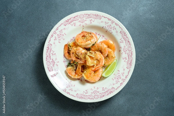 Obraz fried langoustines with lemon