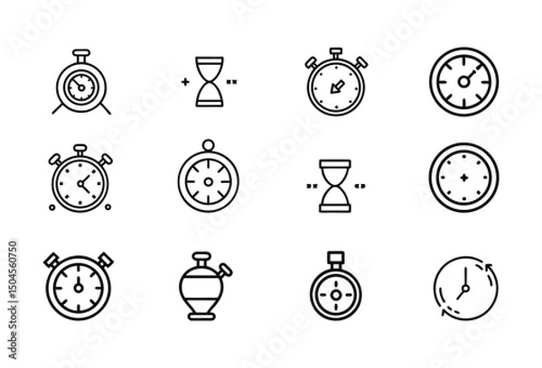 Fototapeta 12 High-Quality Timer and Stopwatch Icons for Productivity, Time Management, and Digital Designs
