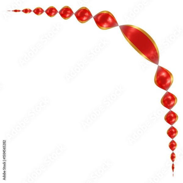 Fototapeta A red ribbon with gold trim in a curved and spiral shape. 3D rendering.