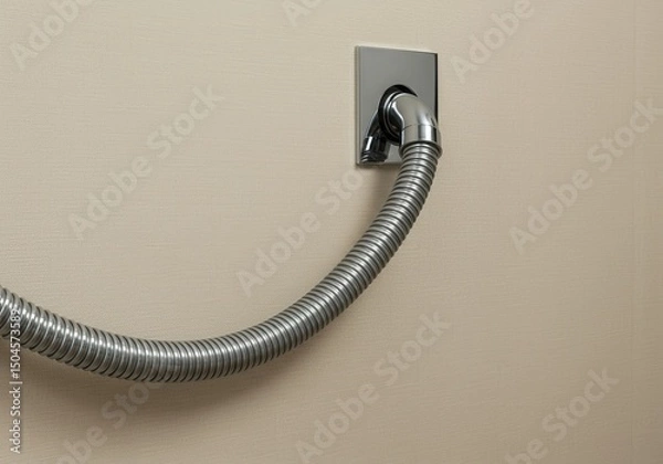 Fototapeta Central vacuum system hose connected to wall inlet. Modern cleaning technology for smart homes and efficient interior cleaning.