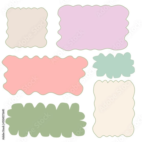 Fototapeta Set of vintage frames,colorful  template doodle borders  with wavy edges,Template for invitations, posters, banner, social media.