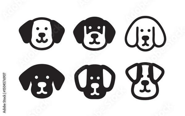 Fototapeta Playful Dog Breed Icons: A set of charming and simplistic dog face icons in black and white.