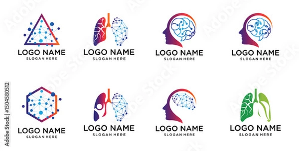 Fototapeta Lung logo set with colorful technology logo vector, Healthy lungs logo set template design