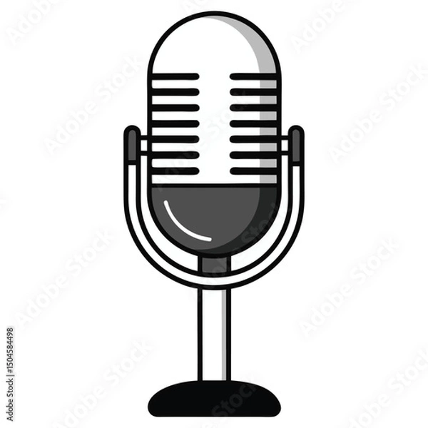 Fototapeta Classic vector retro microphone icon on a metal button, perfect for music, broadcast, and vintage sound equipment