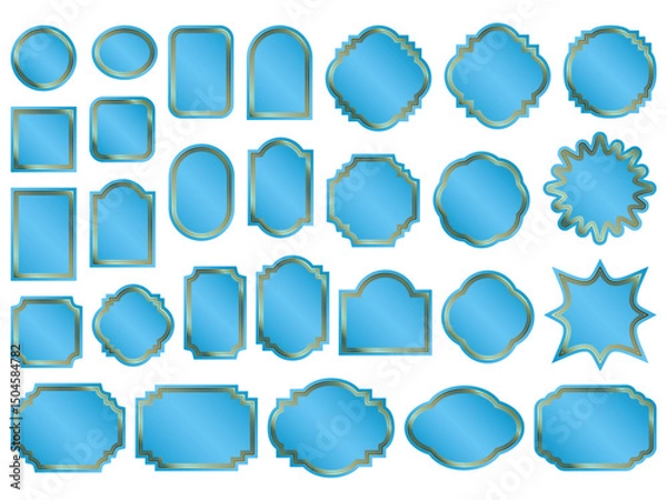 Fototapeta ラベル、三重線、5水色