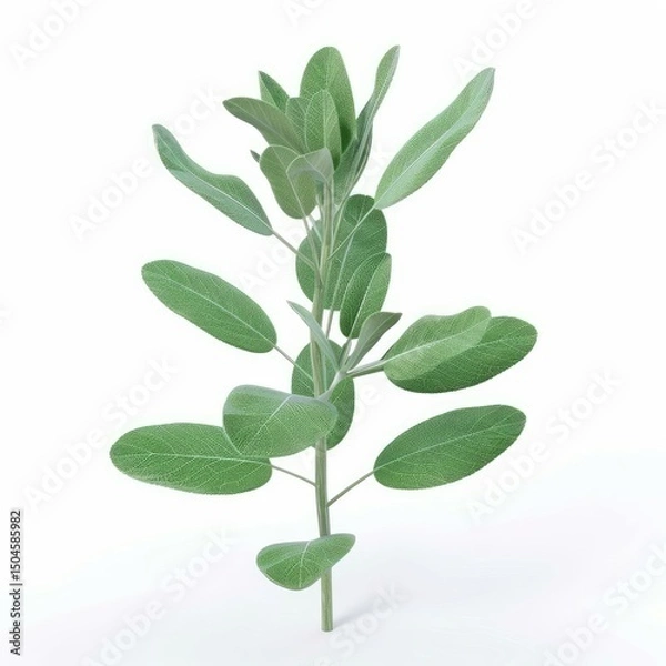 Fototapeta Isolated sprig of sage with light green leaves.