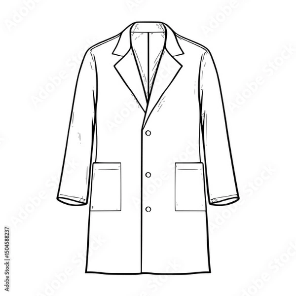 Fototapeta Detailed black and white icon set featuring a lab coat design with pockets suitable for various applications in healthcare and research