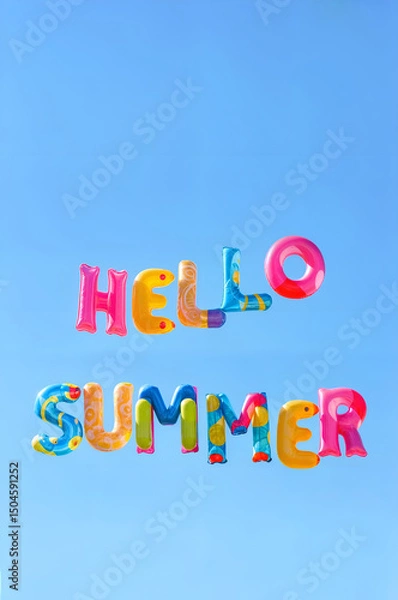 Fototapeta Bold Typography Poster “Hello Summer” on Pastel Background — Minimal Editorial Style aspect ratio 2:3