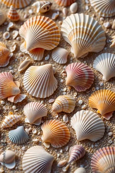 Fototapeta Macro Photography of Shells and Pebbles — Warm Toned Decorative Nature Scene