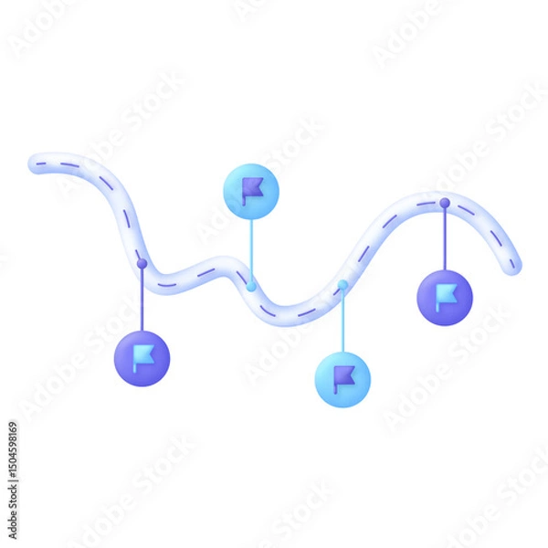 Obraz 3D Gradient Roadmap with Milestone Flags. Abstract Journey to Success Illustration