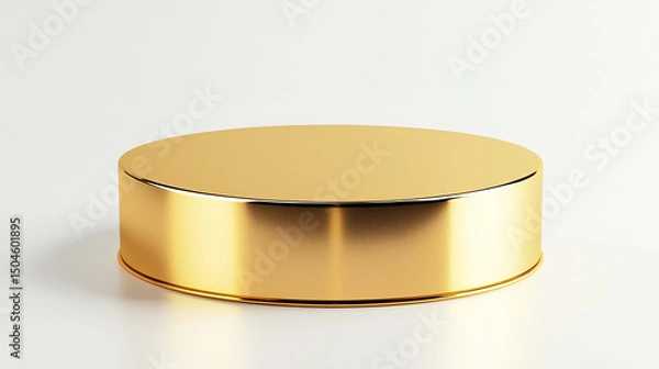 Fototapeta A shiny golden cylinder platform on a white background for product display and presentation purposes