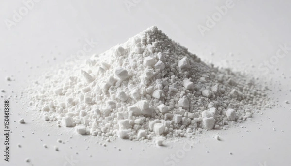 Obraz Close-up of a pile of small white powder particles on a smooth white background.