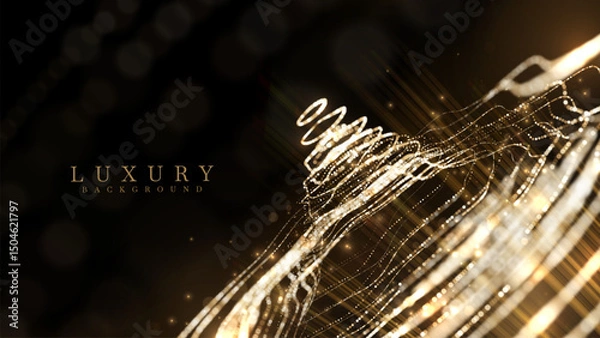 Fototapeta Luxury golden light particles decorated with glow effect and bokeh on black background. Vector illustration design that gives a luxurious and modern atmosphere.