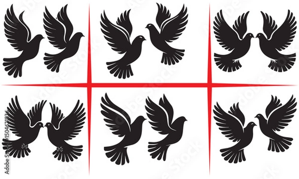 Fototapeta Pair of Doves Silhouette Vector,A pair of flying doves vector art work illustration