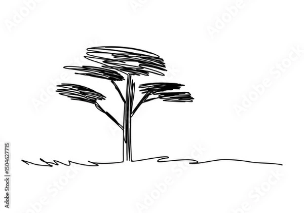 Fototapeta Tree sketch, one line drawing vector illustration.