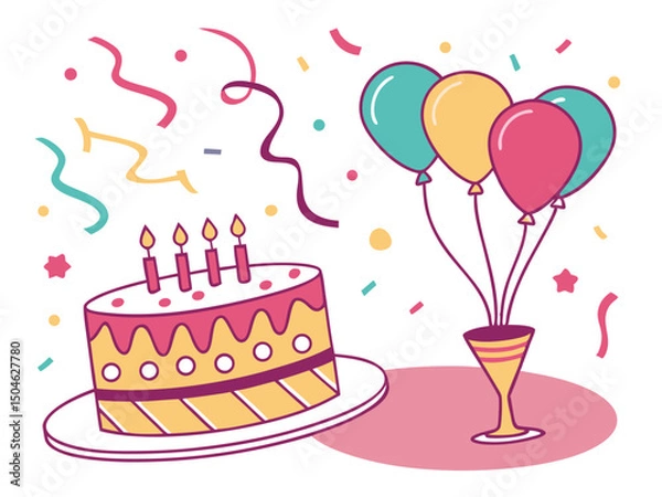 Obraz Birthday Party Celebration with Cake and Balloons Ai-Generated