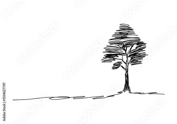 Fototapeta Tree sketch, one line drawing vector illustration.