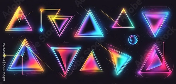 Fototapeta Modern Neon Geometric Triangles on Black Canvas