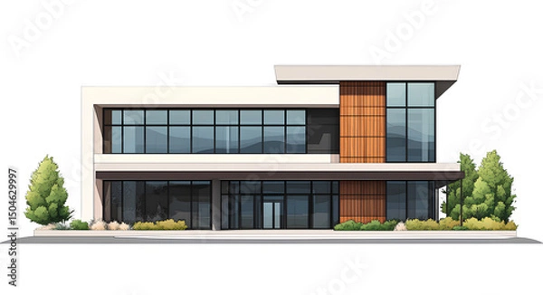 Fototapeta Modern house, front view, isolated on a transparent background.