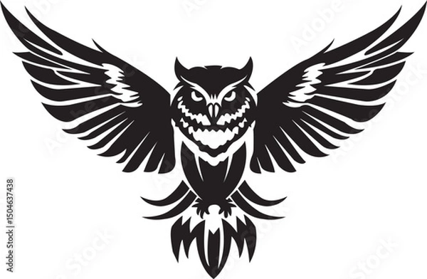 Obraz Owl Vector - Tribal Owl with Outstretched Wings Vector Design Symbolizing Wisdom, Power, and Night Vision