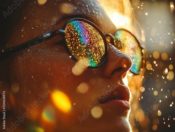 Obraz Chrono-Suspended Rain Lenses - Dichroic Atmospheric Prisms Magnifying Warped Sunlight through Liquid Optical Distortion