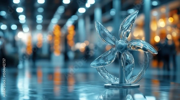 Fototapeta Close up of a decorative glass sculpture with an abstract floral design in a bright environment