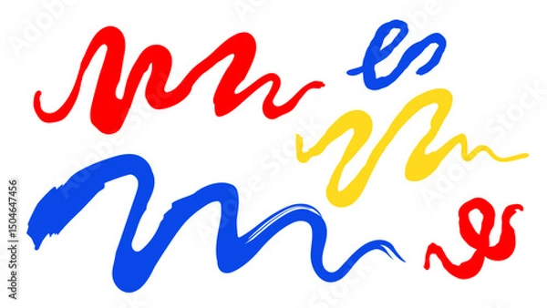 Fototapeta Abstract colorful brush strokes in red, blue, and yellow forming dynamic wavy shapes