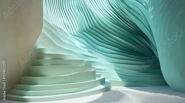 Fototapeta Abstract Teal Wave Staircase Architecture Design