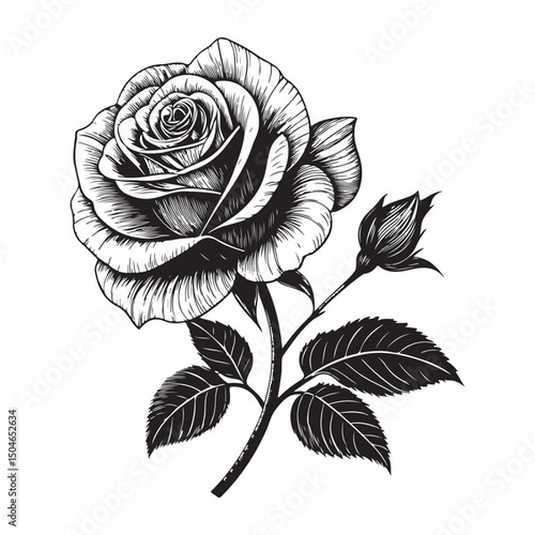 Obraz Elegant black and white rose vector art illustration
