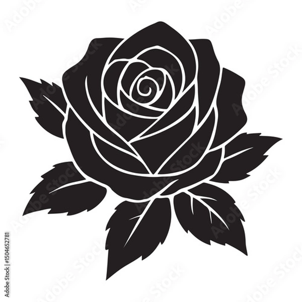 Obraz Black and white vector rose flower illustration with a vintage floral pattern design perfect for seamless spring decoration