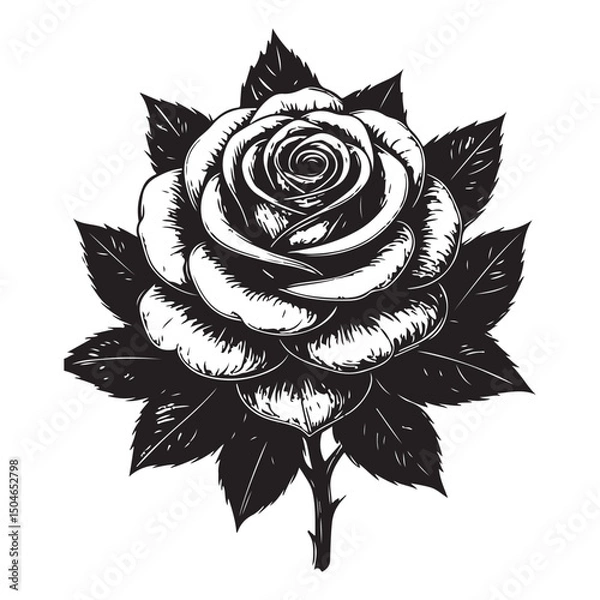 Obraz Black and white vintage vector rose flower illustration for a seamless floral pattern design