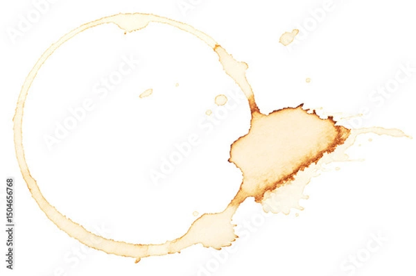 Fototapeta Coffee stain isolated on a white background, top view. Round stain isolated. Coffee and tea stain cup ring.